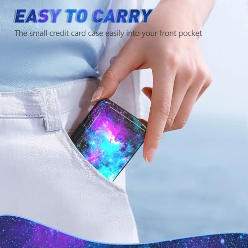 ToLuLu Credit Card Holder Slim Mini RFID Small Aluminum Card Wallet Galaxy | Blocking Metal Business Card Case, RFID Blocking Front Pocket Wallet Hard Case CC Holder for Men Women, Nebula - color: Galaxy Nebula