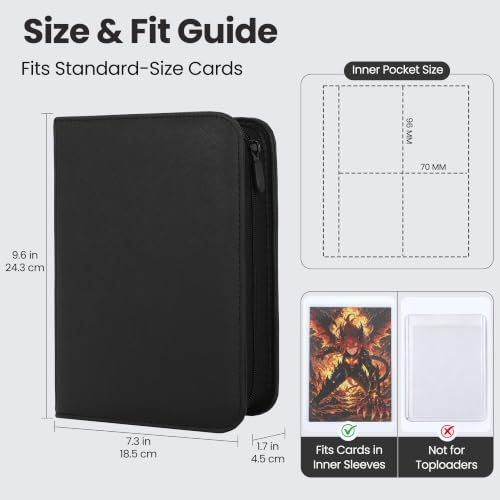 4 Pocket Trading Card Binder, Ringless Card Binder with Zipper for TCG and Sport Cards Collections, Holds 160 Cards with Side-Loading Pages, Black - color: 1.Black - 4 Pocket - 160 Slots