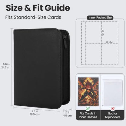 4 Pocket Trading Card Binder, Ringless Card Binder with Zipper for TCG and Sport Cards Collections, Holds 160 Cards with Side-Loading Pages, Black - color: 1.Black - 4 Pocket - 160 Slots