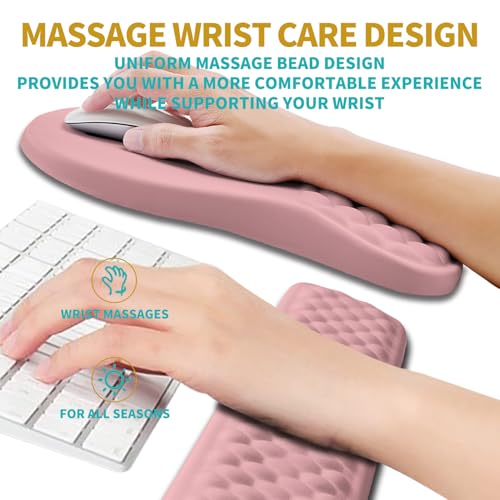 Hokafenle 2 in 1 Ergonomic Mouse Pad Wrist Support & Wrist Rest for Computer Keyboard Set, with Relieve Carpal Tunnel Pain Massage Bulge and Full Memory Gel Design (2In1 Set, Pink) - color: Hk005-pink