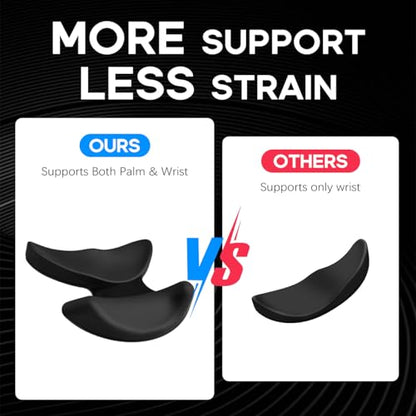 Ergonomic Wrist Rest for Mouse, Dual Palm-Wrist Support, Black | Curved Design for Wrist Pain Relief, Lightweight Portable, Glides Smoothly with Hand and Mouse