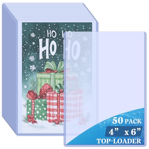 Vmiapxo 50 Pack 4" x 6" Hard Plastic Card Sleeves, Clear Rigid Protectors | Waterproof, Thick Card Holders, Double-sided Display, for Trading Sports Game Cards, Recipe Cards, Photos, Art Prints - size: 4" x 6"