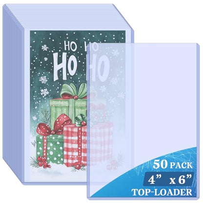 Vmiapxo 50 Pack 4" x 6" Hard Plastic Card Sleeves, Clear Rigid Protectors | Waterproof, Thick Card Holders, Double-sided Display, for Trading Sports Game Cards, Recipe Cards, Photos, Art Prints - size: 4" x 6"