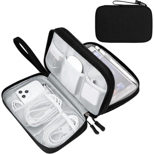FYY Electronic Organizer, Travel Tech Pouch Bag, Large, Black | Wrist Strap, Waterproof, Double Layers Portable Electronics Travel Carrying Case for Cord, Charger, Daily Business Trips Use - color: Black, size: Large
