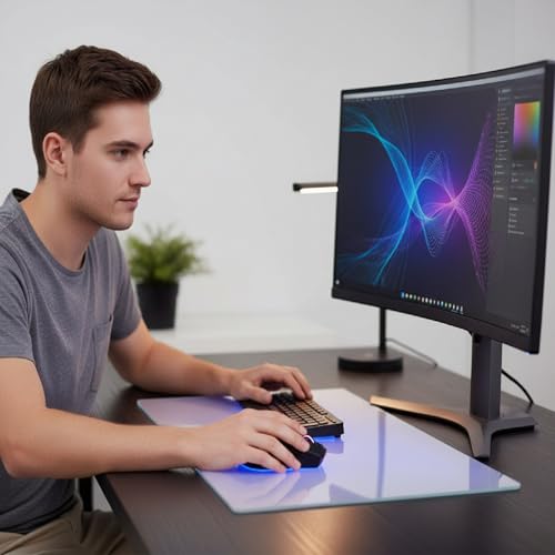 Glass Mouse Pad, 13.7x10.2 Inch Large Gaming Mousepad with Non-Slip Base, Special Glass Surface for Optimal Control, Clear Mouse Mat for Desk Computer Laptop Gamer Office Work - size: 13.7L x 10.2W inches