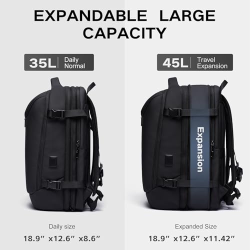 TANGCORLE Vacuum-Compressed Travel Backpack: Expandable, Airline-Approved Laptop Backpack—Unisex Business Backpack - color: Black-b45l
