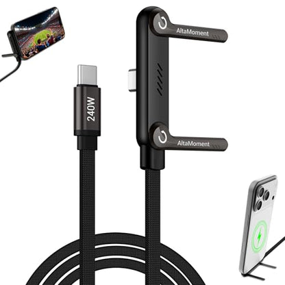 Invisible Holder Charger Cable, 240W PD Fast Charging Cable for Desk, USB-C to USB-C Cable 4.9 FT with 360° Adjustable Metal Stand, 2 in 1 Holder Charger for Gaming, Office, Home - size: 1PCS ( 1 USB-C to USB-C)