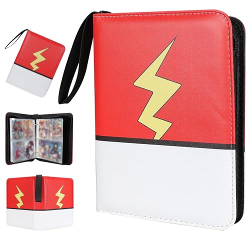 Collectible Trading Card Albums,4 Pocket Card Binder, 400 Double Sided Pocket PU Premium Zip Trading Collection Binderwith 50 Removable Sleeves, Card Folder forTCG, Sports Cards (Red White-08) - color: Red White-08