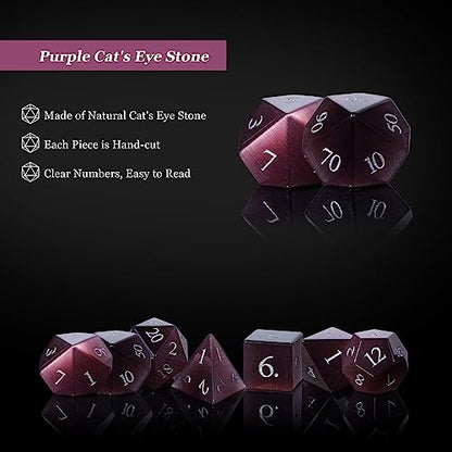 UDIXI Gemstone Dice Set, Purple Cat's Eye Stone DND Dice for Tabletop Games | Natural Stone, Premium Gift Box, DM Gift, for Dungeons and Dragons Role Playing Games - color: Purple Cat's Eye