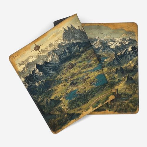 MTG Playmat Mysterious World in Aged map TCG Mat Board Game Card Game Trading Card Game Play Mat Desk Pad Stitched Edges Smooth Surface Rubber Base 23.5x13.7in