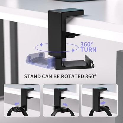 Adjustable Headphone Stand Desk-Sided Clamp Headphone Hanger with Handle PC Gaming Headset Holder (Under Desk with Handle) - style: adjustable