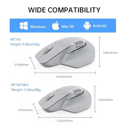 Rapoo MT760Mini Bluetooth Wireless Mouse - Bluetooth 5.0 and 2.4GHz Multi-Mode Connection, Support 4 Devices, M+ Cross Computer Technology, 11 Programmable Buttons,Light Grey - color: Light Grey, size: Mini
