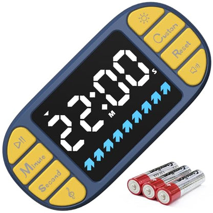 Digital Kitchen Visual Timer: 3.6'' Large LED Display, Magnetic, 3 Brightness, 4 Alarms and Volume, Memory Function, Countdown Count up for Cooking, Classroom, Home Gym, AAA Battery Included - color: Blue