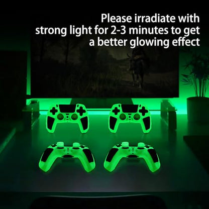 Green Glow in the Dark Silicone Protective Case for PS5 Controller, Anti-Slip Thick Soft Cover, Includes 8-in-1 Thumb Grip Caps + 2 Cat Paw Caps – Ergonomic Shockproof - color: Glow Green Black