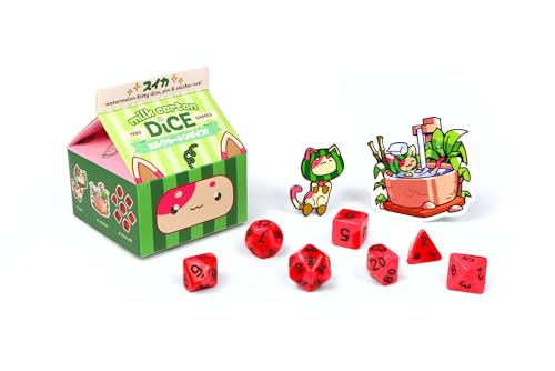 1985 Games Watermelon Cat Milk Carton Dice Set – Milk Carton-Inspired Dice for DND | TTRPGs & Tabletop Roleplaying - color: Watermelon