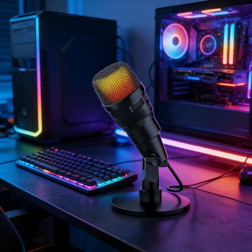 USB Condenser Microphone for Podcasting & Streaming, RGB PC Mic w/Mute, Gain, Shock Mount,Compatible with PS4/5 PC Compatible