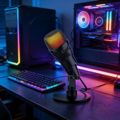 USB Condenser Microphone for Podcasting & Streaming, RGB PC Mic w/Mute, Gain, Shock Mount,Compatible with PS4/5 PC Compatible