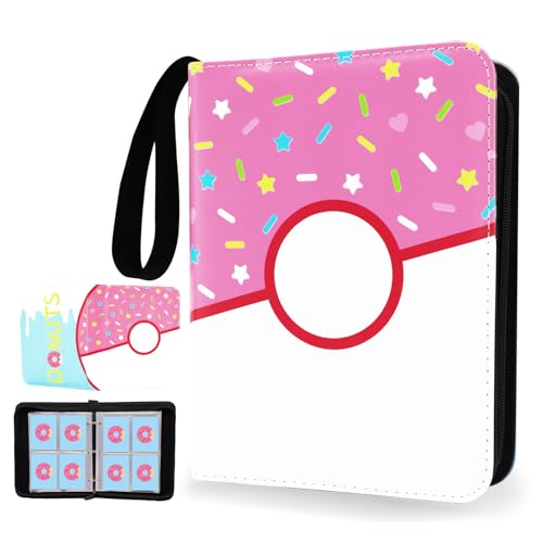 4 Pocket Card Binder 400 Card Holder Album, Pink Donut Trading Cards Holder Zipper Binder for Girl Teen Collection (Pink Donut, 400 Pocket) - color: Pink Donut, size: 400 Pocket