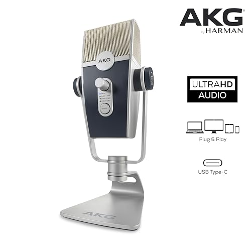 AKG Pro Audio Lyra Ultra-HD USB C Microphone for Recording, Streaming, Gaming, Podcasting, ASMR on PC and Mac, Condenser Mic for Laptop or Computer, Adjustable Stand, Plug and Play – Blue and Silver | Gaming Podcasting, ASMR on PC and Mac, Condenser Mic f