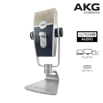 AKG Pro Audio Lyra Ultra-HD USB C Microphone for Recording, Streaming, Gaming, Podcasting, ASMR on PC and Mac, Condenser Mic for Laptop or Computer, Adjustable Stand, Plug and Play – Blue and Silver | Gaming Podcasting, ASMR on PC and Mac, Condenser Mic f
