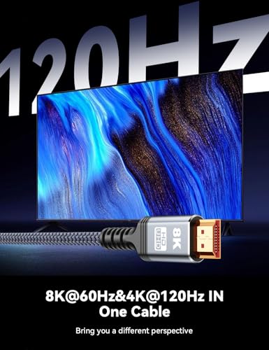 8K 10K 4K HDMI Cable 48Gbps 6.6FT/2M, Certified Ultra High Speed HDMI Cable Braided Cord-4K@120Hz 8K@60Hz, DTS:X, HDCP 2.2 & 2.3, HDR 10 Compatible with Roku TV/PS5/HDTV/Blu-ray - size: 6.6 Feet