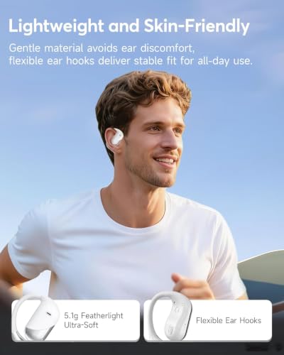 Ultra Open Ear Headphones, Over Ear Bluetooth Bone Conduction Earbuds | Bluetooth 6.1, LED Digital Display, 60H Playtime, IP55 Waterproof, Secure Earhooks for Running, Cycling & Workout - color: Pearl white