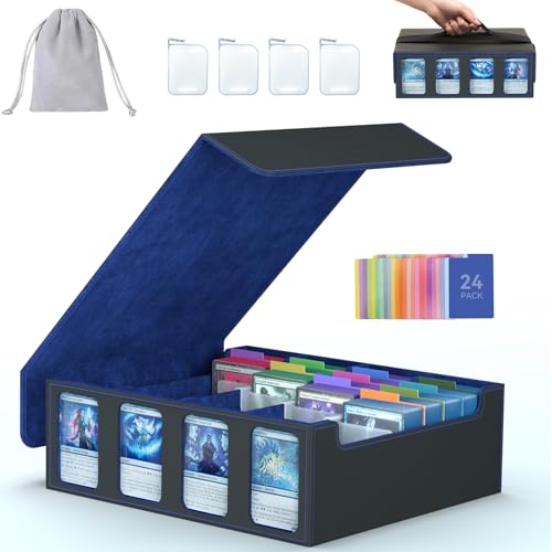 4-Row Trading Card Storage Box, Bulk Cards Case for 3200+ Mtg tcg Magic Playing Game Card Organizer, Commander Deck Box with 4 Supports & 24 Dividers & Strap - color: Blue, size: 4-row