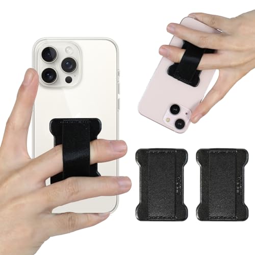 Phone Grip Finger Strap Holder, Phone Gripper for Back of Phone Grip Phone Finger Holder Suitable for iPhone Samsung and Most Smartphones - 2Pack(PU Black) - color: PU Black