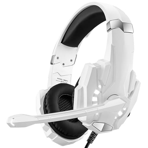 LICAEVEY Gaming Headset, Over Ear Headphone with Noise Cancellation Mic, LED Light, 40mm Drivers, 120 Adjustable Mic for PC, Laptop, Phone, Console (White) - color: White