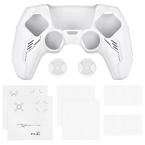 PlayVital Mecha Edition Silicone Cover Compatible with ps5 Controller with 2 Joystick Caps and 6 Stickers, Shockproof Non-Slip Grip Protector Accessories, Fits for ps5 Charging Station - White - color: White
