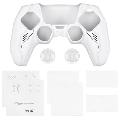 PlayVital Mecha Edition Silicone Cover Compatible with ps5 Controller with 2 Joystick Caps and 6 Stickers, Shockproof Non-Slip Grip Protector Accessories, Fits for ps5 Charging Station - White - color: White
