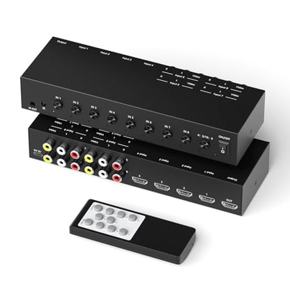 4 AV Inputs + 4 HDMI 2.0 Inputs to HDMI Converter (8 in 1) with Upgrade New Version - style: 4 RCA + 4 HDMI Converter