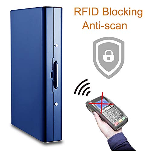 RFID Credit Card Holder Protector Metal Credit Card Wallet Business Card Holder for Men Women Gift Box Package (Blue) - color: 01 Blue