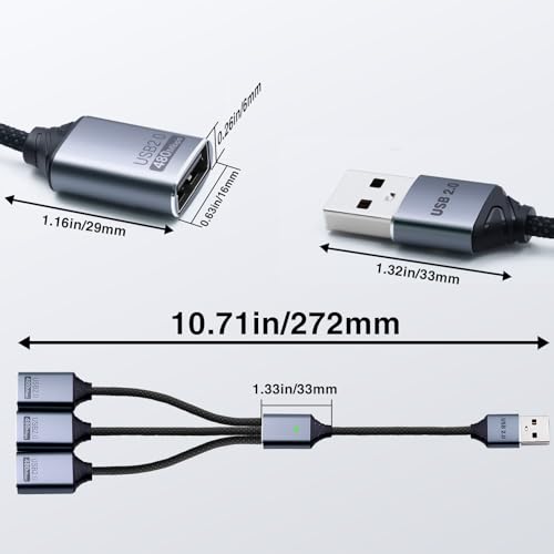 Duttek USB A Splitter 0.8FT/25cm, 1 to 3 USB Extension Cable, Type A Male to 3 Female Cable for Laptop, PC, Charging and 480Mbps Data Transfer - style: USB A Splitter Cable