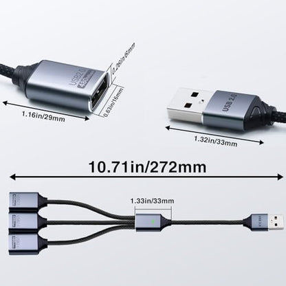 Duttek USB A Splitter 0.8FT/25cm, 1 to 3 USB Extension Cable, Type A Male to 3 Female Cable for Laptop, PC, Charging and 480Mbps Data Transfer - style: USB A Splitter Cable