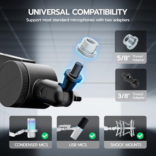 ARES WING Aluminum Microphone Boom Arm with RGB Light and Volume Control, Adjustable Mic Arm Desk Mount with 3/8” to 5/8” Screw Adapter, Suspension Scissor Mic Stand for Gaming Streaming Podcasting