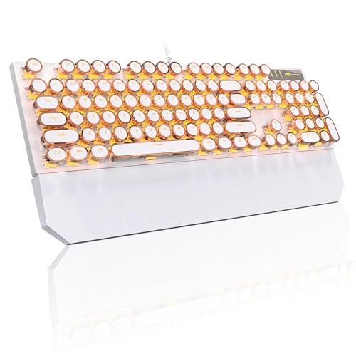 MageGee Typewriter Mechanical Gaming Keyboard, Retro Gold Punk Round Keycaps LED Backlit Wired Keyboards for Laptop MAC PC Gamer, with Magnetic Wrist Rest - Blue Switch - color: Gold