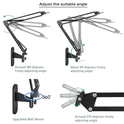 Upgraded Webcam Wall Mount Selfie Light, 10'' Ring Light with Boom Arm Webcam Wall Stand Holder Compatible with Logitech C920/MX Brio 4K/StreamCam/Brio pro X 4K/C930/C922/C925e/C615/Brio 500 webcams