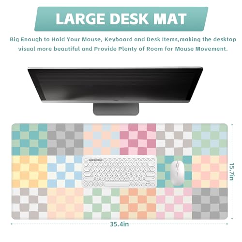 Baziabbo Checkered Desk Mat,XXL Extended Big Mouse Pad,Gaming Mousepad with Stitched Edge,Non-Slip Rubber Base Keyboard Desk Pad for Home Office Study Game - color: Checkerboard Morandi