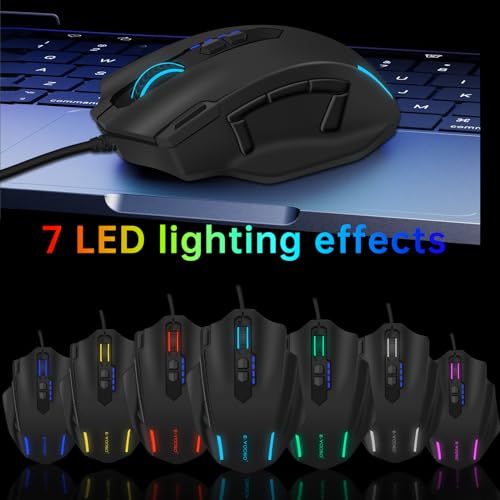 E-YOOSO Large RGB Gaming Mouse, 12400 DPI Wired Gamer Mouse with 6 Side Buttons & 7 Backlit Modes, Computer Mouse for PC/Mac and Laptop - Black.