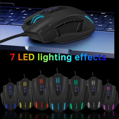 E-YOOSO Large RGB Gaming Mouse, 12400 DPI Wired Gamer Mouse with 6 Side Buttons & 7 Backlit Modes, Computer Mouse for PC/Mac and Laptop - Black.