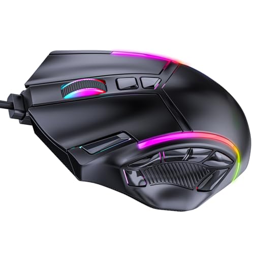 Gaming Mouse, 7 Programmable Buttons, RGB Lighting, 1200 to 12800 DPI, 1000Hz Polling Rate, Ergonomic Design Wired Mouse, Computer with 12 Buttons for Laptop, PC