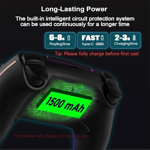 Wireless Controller for PS5 Pro/PlayStation-5/PC/Mac with Hall Effect joystick trigger/Back Paddles/Cool RGB/Motion Sensor/TURBO/3.5mm Audio Jack - Built-in Speakers Support P-S5 Console Audio
