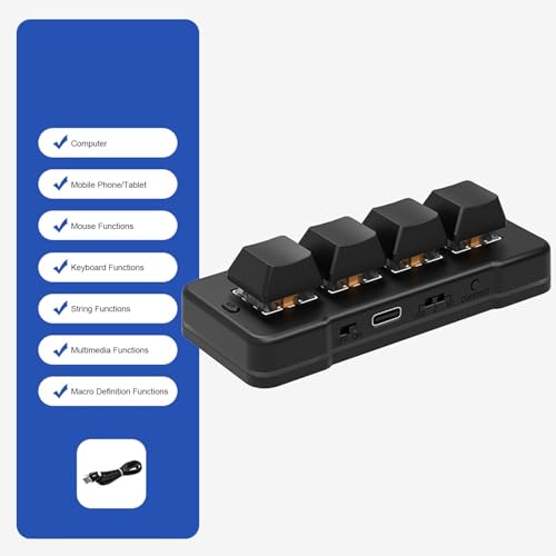 Tangxi Mini 4 Key Keypad, Support USB and Bluetooth, Self Programming, One Handed RGB Mechanical Gaming Keyboard for Phone Computer Tablet