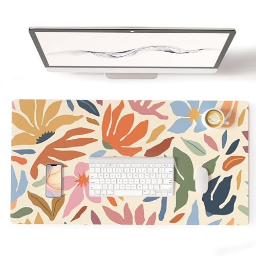 Colorful Star Abstract Floral PU Leather Large Mouse Pad, 31.5" x 15.7" | Waterproof Non-Slip Computer Gaming Desk Mat, XXL PC Laptop Protector Pads, Desk Writing Pads for Office Home - color: Abstract Floral, size: 31.5" x 15.7"