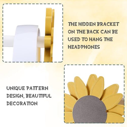 Yookeer Sunflower Headphone Stand Decorative Cute Sunflower Headphone Stand Yellow Wood Desk Decor for Gamer Room Office Desk Christmas Gaming Gifts for Women Office Worker - style: Sunflower