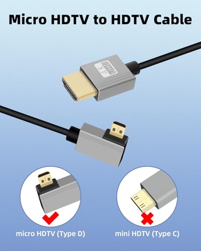 GELRHONR 4K Micro to HDTV Coiled Cable, 18Gbps 4K@60Hz Micro Male to Male HDTV2.0 Spiral Cord,for Cameras, Video Capture Cards (Left Angle) - style: Left Angle