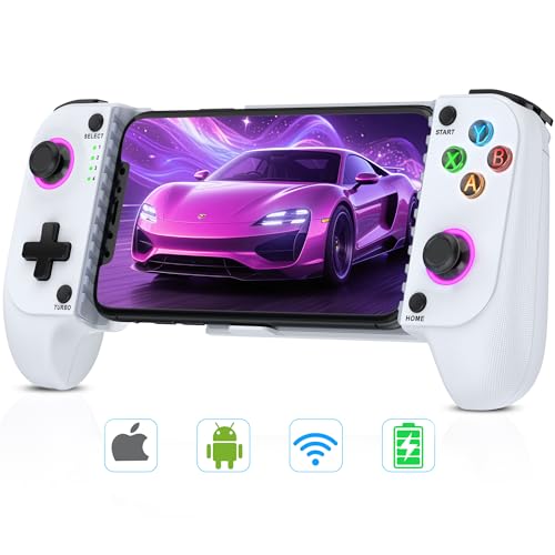 Mobile Game Controller for iPhone/Android, Hall Effect Gaming Controller with Hall Joystick , Wireless Phone Controller, Support Phone Case, Suitable for Xbox Game Pass, Steam Link, Roblox, Call of Duty & More - color: White