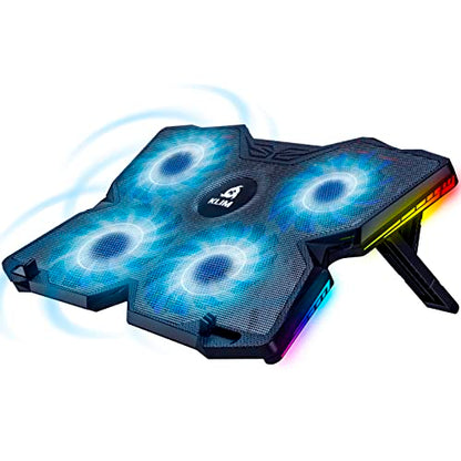 KLIM Wind Laptop Cooling Pad - More Than 500 000 Units Sold - New Version - The Most Powerful Rapid Action Cooling Fan - Laptop Stand with 4 Cooling Fans at 1200 RPM - USB Fan - PS5 PS4 - RGB - color: RGB