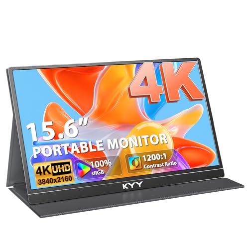 KYY 4K Portable Monitor 15.6" Portable Monitor for Laptop UHD IPS 3840X2160 External Screen with 100% sRGB & HDR Gaming Display for Laptop PS5/4 Xbox Switch with Speakers, VESA Compatible - color: Black